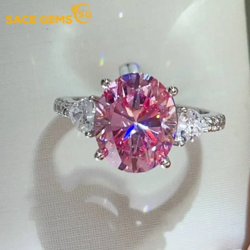 

SACEGEMS New Luxury 925Sterling Silver Real GRA Certified Pink 5CT Moissanite Jewelry Rings for Women Engagement Promise Wedding