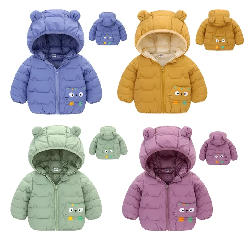 

2023 Boys Girls Hooded Down Jackets For Kids Coats Autumn Baby Boy Cartoon Warm Jacket Toddler Girl Zipper Jacket Ski Outerwear