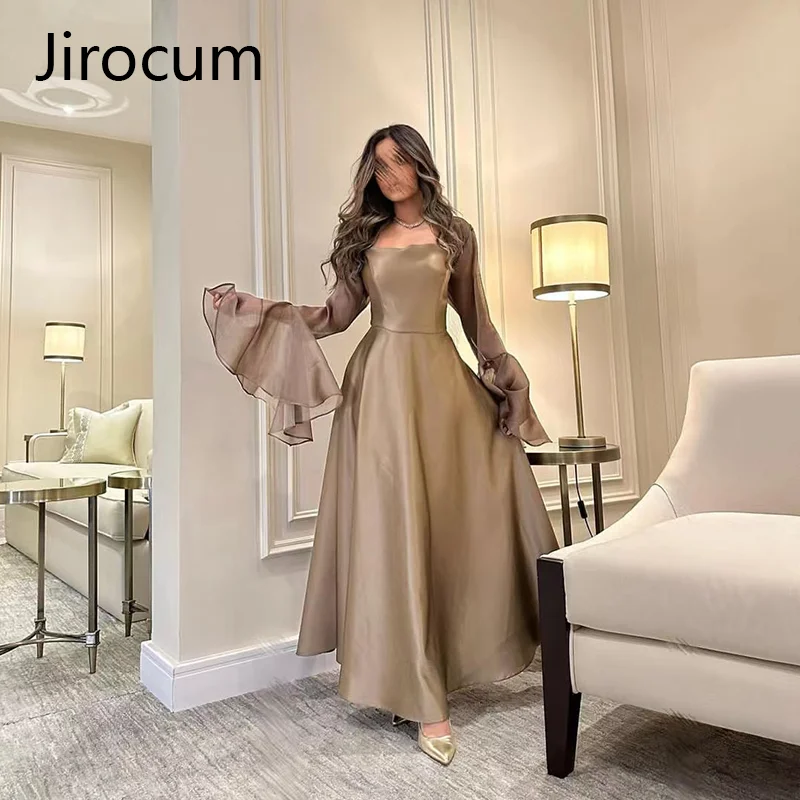 

Jirocum Elegant Satin Evening Dress Flare Sleeve Women's Evening Party Prom Gowns Square Neck 2024 New Formal Occasion Dresses