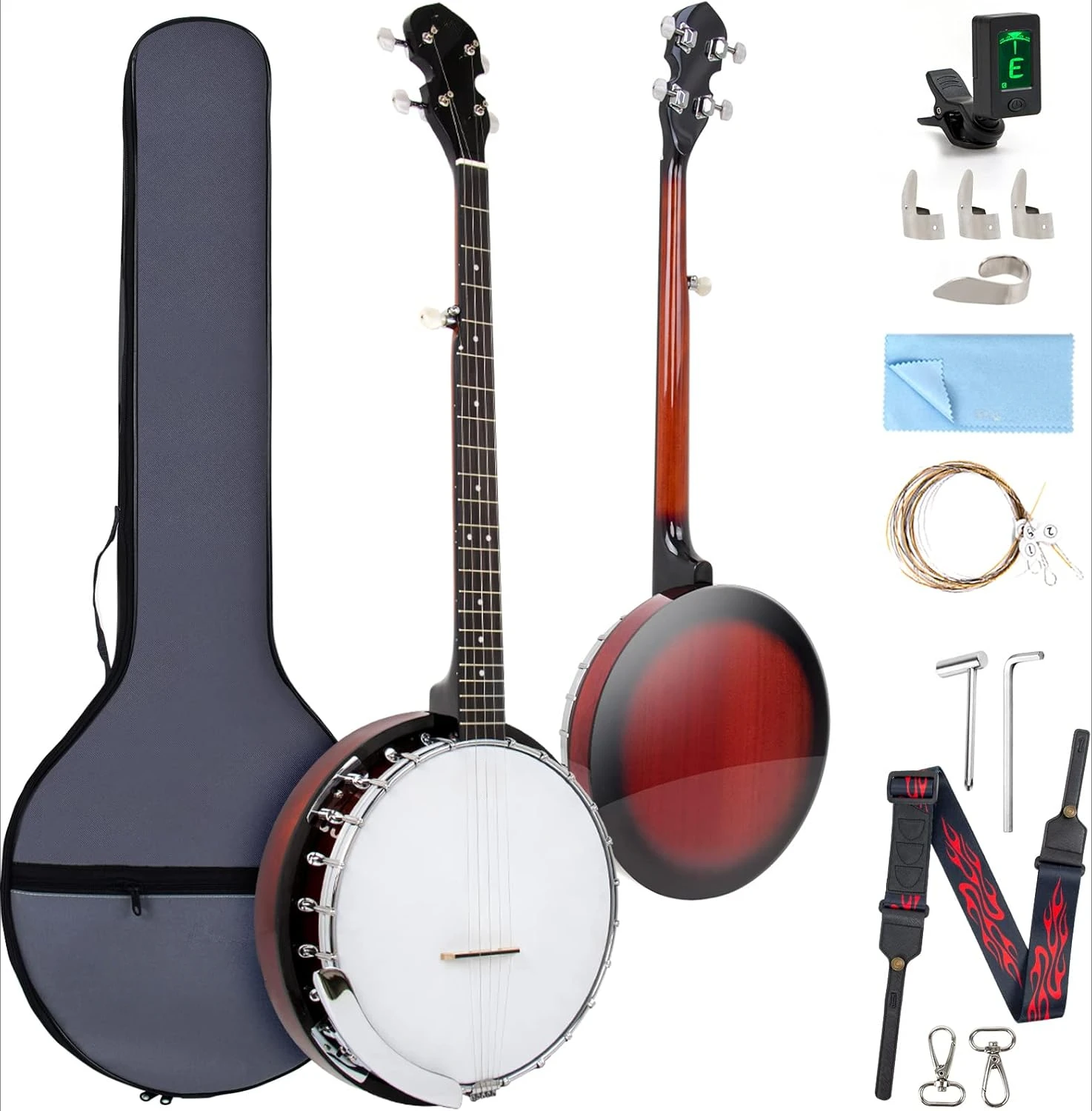 5-String, Professional Beginner Banjo Set, Full Size (Remo Drumhead)