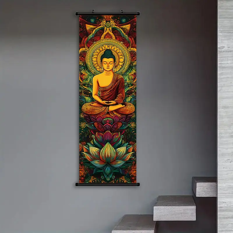 Vertical Scroll Buddha Statue Tapestry Meditation Buddha Decoration Mural Living Room Entrance Wall Room Decoration