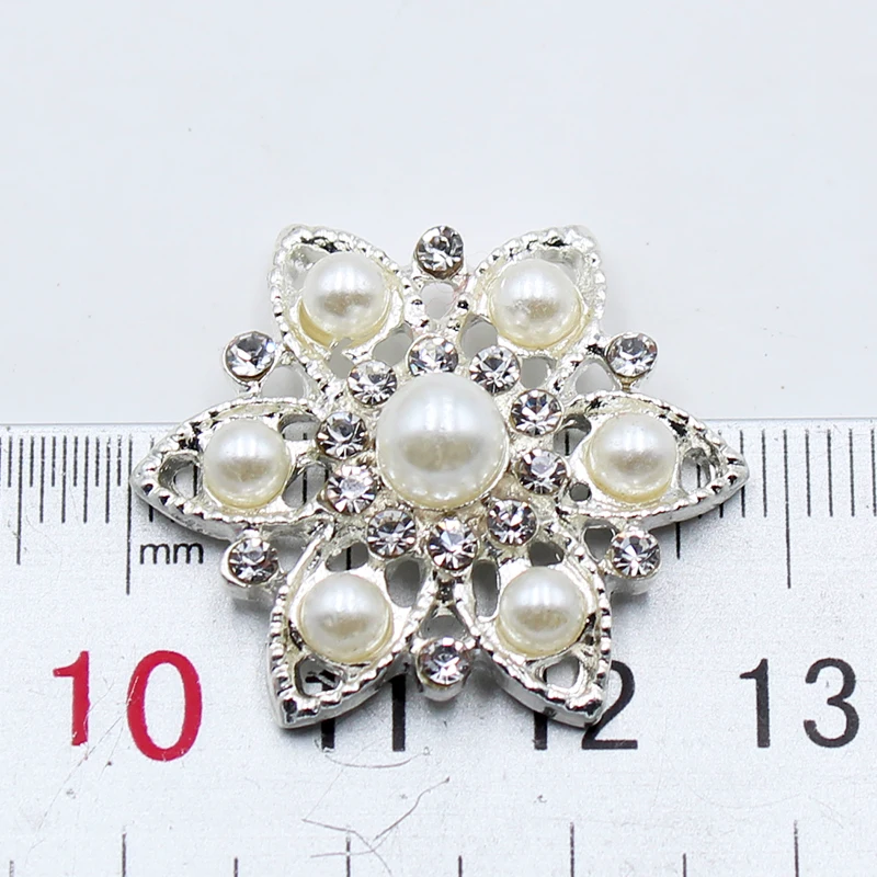 10Pcs 28Mm Rhinestone Kim Loại Ngọc Trai Cutout Tự Làm Váy Cưới Tóc Đồ Trang Sức Phụ Kiện Trang Trí