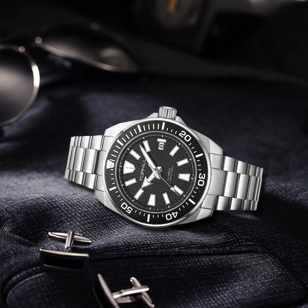 TOPHILL 300 متر الغوص ساعة هدية C3 مضيئة التقويم الياقوت الزجاج 43.5 مللي متر الرجال 30Bar عميق مقاوم للماء NH35 ساعات المعصم التلقائية