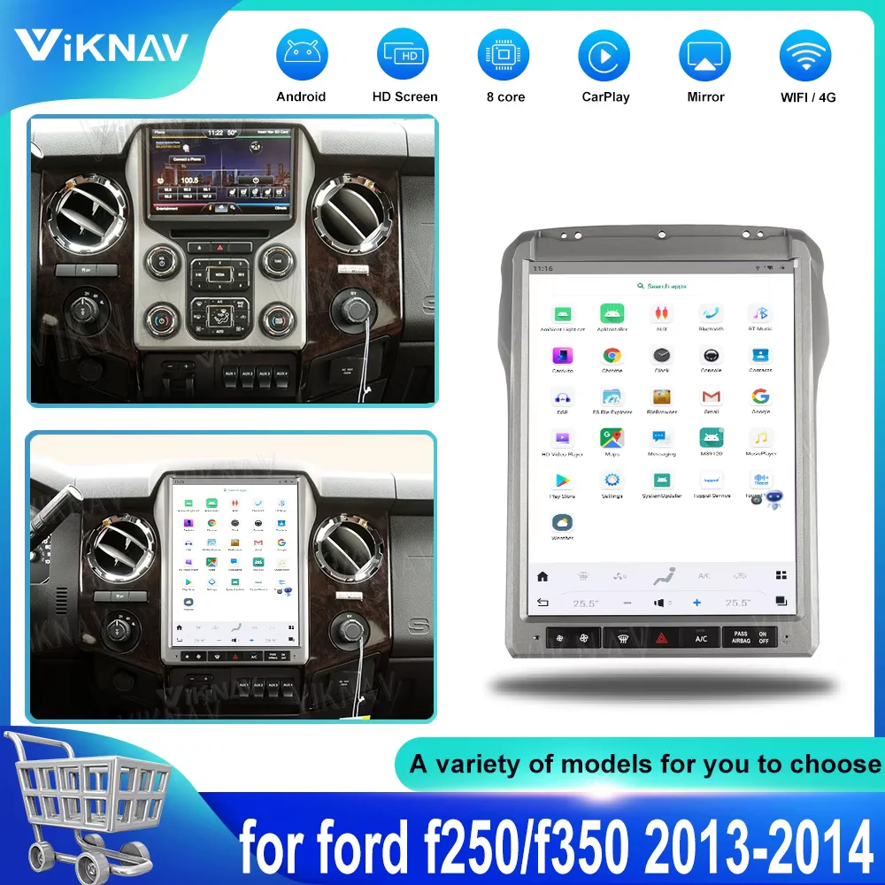 

12,1-дюймовый автомобильный радиоприемник для Ford F250 F350 2013-2014, Android Auto, беспроводной Carplay, мультимедийный стерео видео, GPS-навигатор, головное устройство
