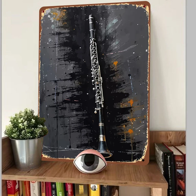 Vintage Clarinet Musical Instrument Art Metal Tin Sign Modern Abstract Background Home Wall Decor Hanging Painting