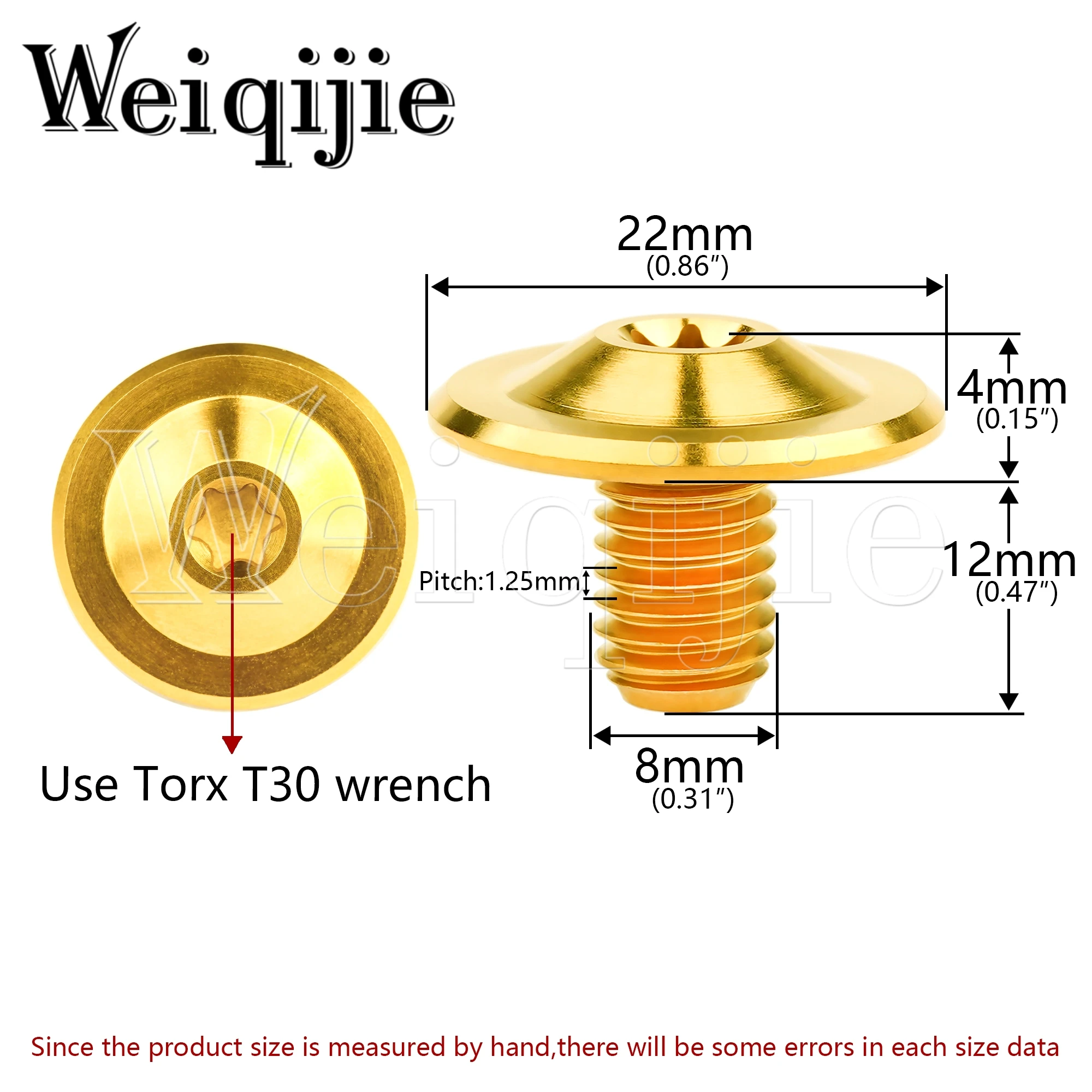 Weiqijie 6pcs Titanium Bolt M8x12mm Butterfly Shaped Flange Plum Blossom Head Suitable for Bicycle and Motorcycle Modification