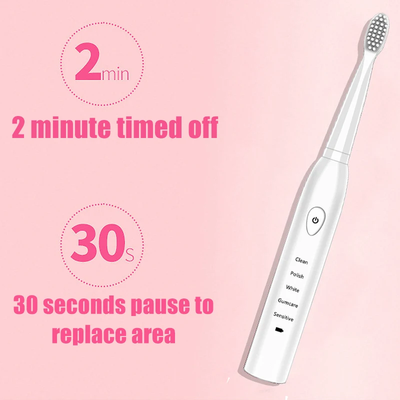 Ultrasonic Sonic Electric Toothbrush USB Charge Tooth Brushes Washable Whitening Soft Teeth Brush Head Adult Timer JAVEMAY J110