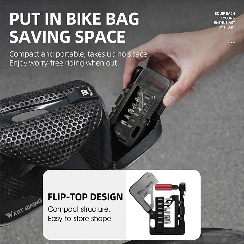 WEST BIKING 12 in 1 Bicycle Ratchet Wrench Tool Kit Flip Cover Portable Bike Repair Set Bidirectional Ratchet Cycling Hand Tools