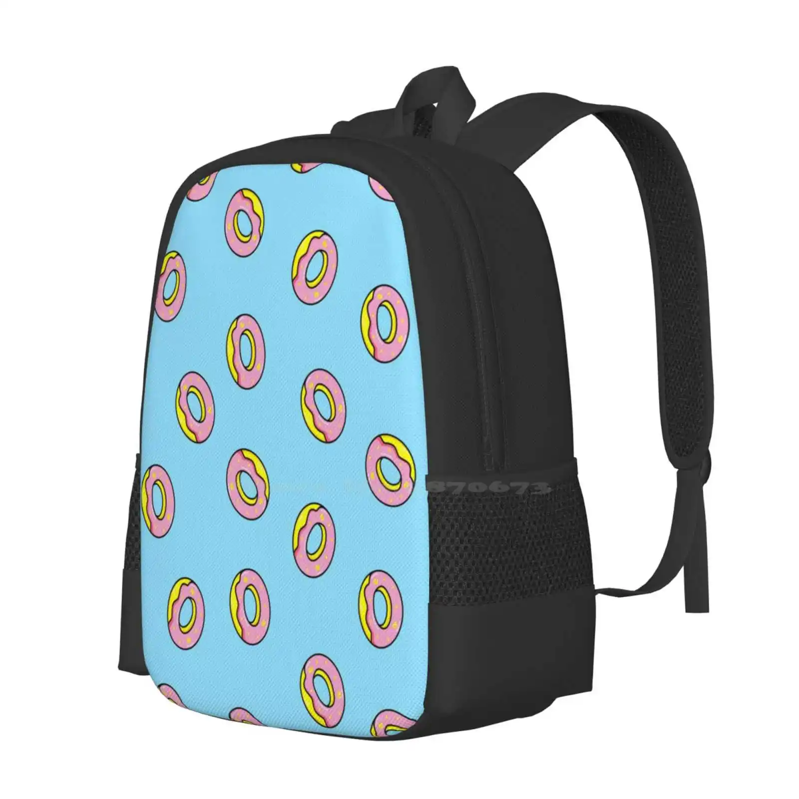 Donuts Blue Pattern Design Laptop Travel School Bags Donuts Candy Food Love Cuteness Cutie Fun Happy Pink Yellow Black Girl Boy