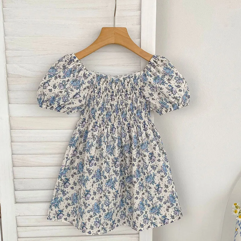 2025 New Summer Sister Clothing Kids Princess Dresses Short Sleeved Cotton Flower Print 2-6Yrs Baby Girl Party Dress