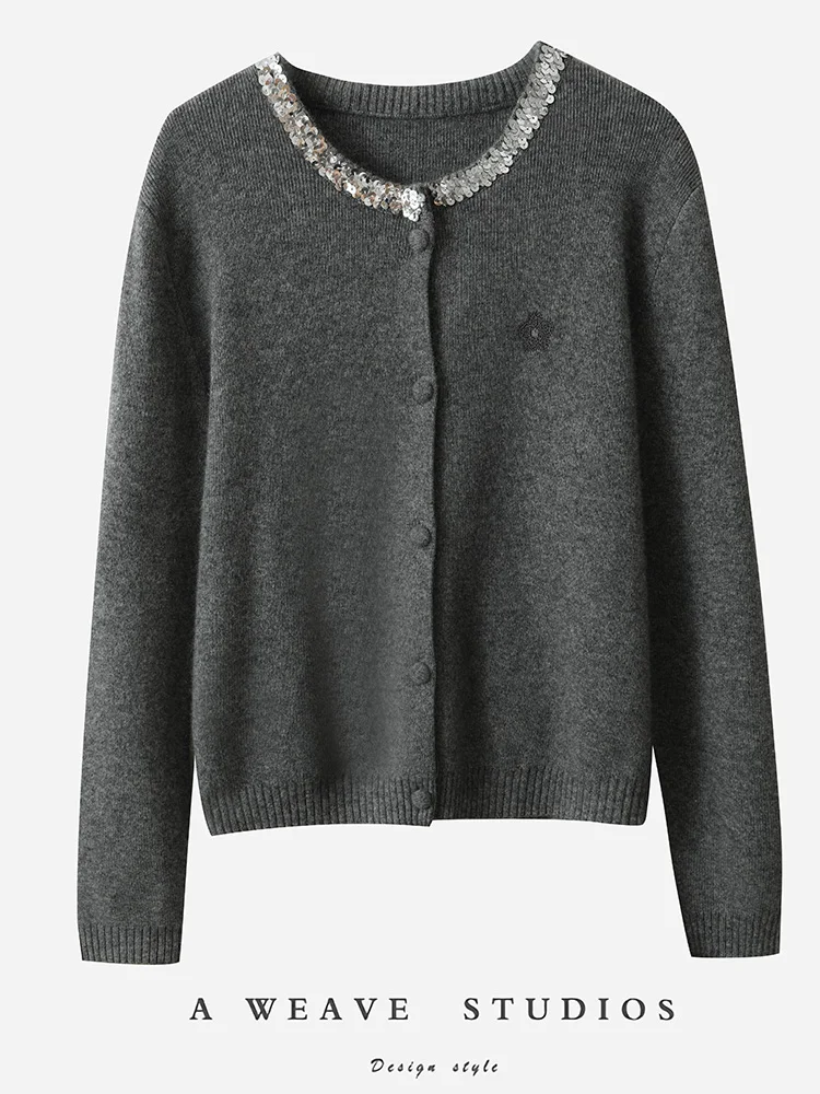 

CHICUU Роскошный женский кардиган из 100% кашемира, осень-зима, кашемировый свитер с круглым вырезом и длинными рукавами в стиле Grace, Kinitwear, топы