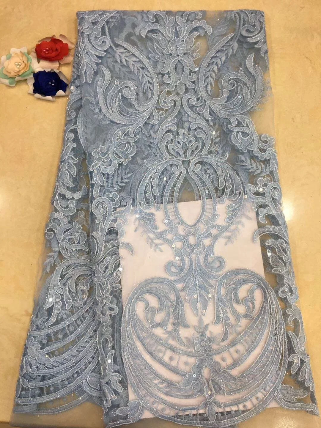 

5 yards/lot High quality nigerian wedding african lace fabrics/most popular guipure cord lace fabric for wedding dress D24