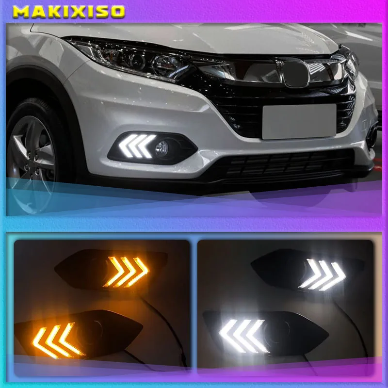 

2PCS LED Daytime Running Light 12V Car DRL Fog Lamp Decoration For Honda HRV HR-V Vezel 2019 Yellow Turn Signal Function