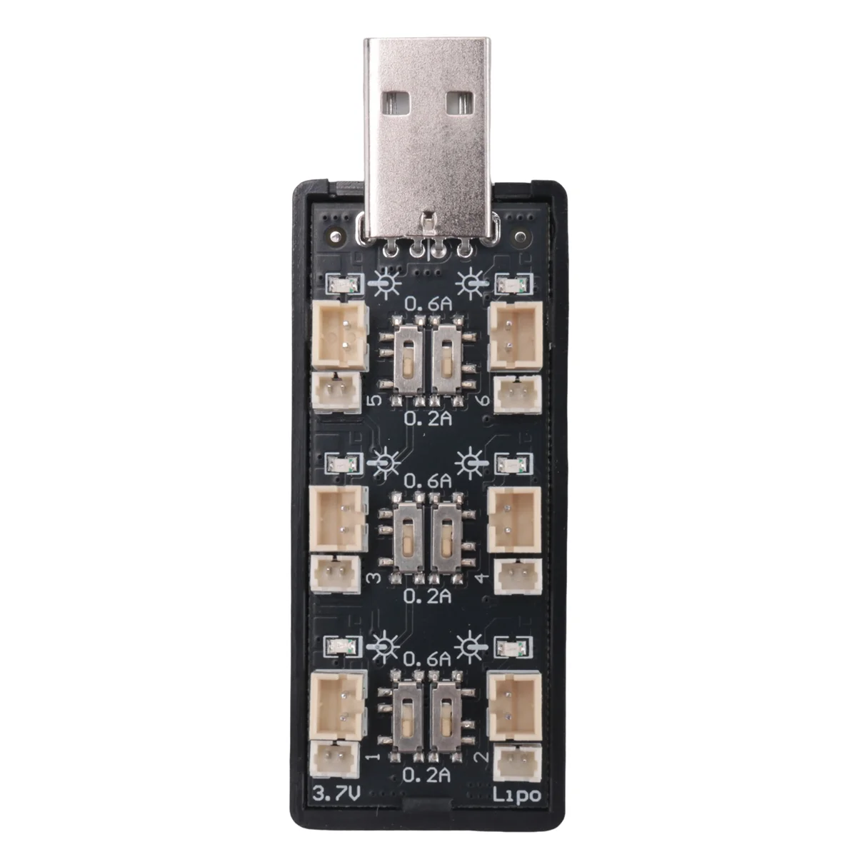 

A06RP 1S LiPo Battery USB Charger 3.7V/4.20V 6 Channel 1S LiPo Charger Micro- JST 1.25 JST-PH 2.0 MCX MCPX Connectors