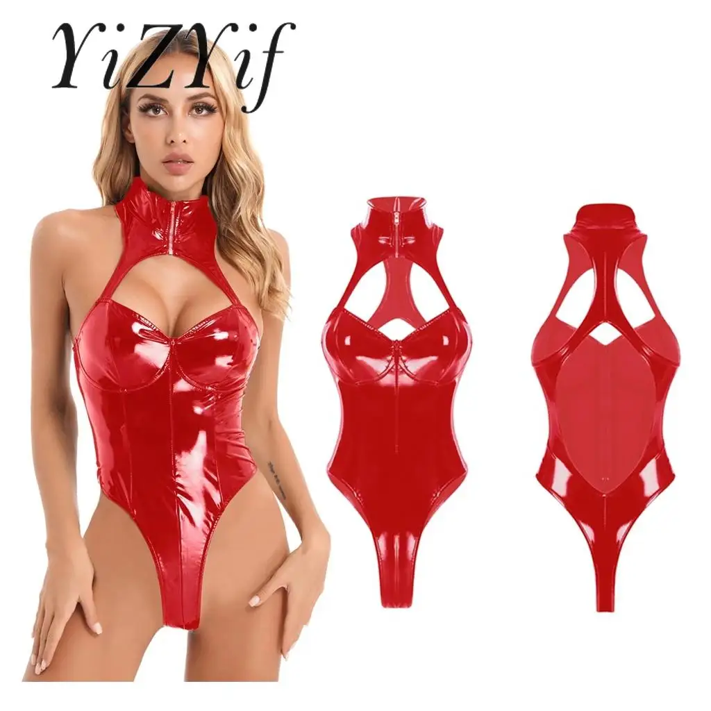 

Womens Sexy Club Wear Stage Performance Pole Dance Costume Hollow Out Stretch Bodycon Tank Leotard Cutout Catsuit Bodysuit Teddy