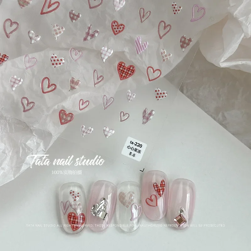5D Cuore d'amore Bianco Lettera inglese Gelatina d'argento Nail Art Sticker Linea Modello geometrico Forma Decalcomanie per manicure delicate romantiche