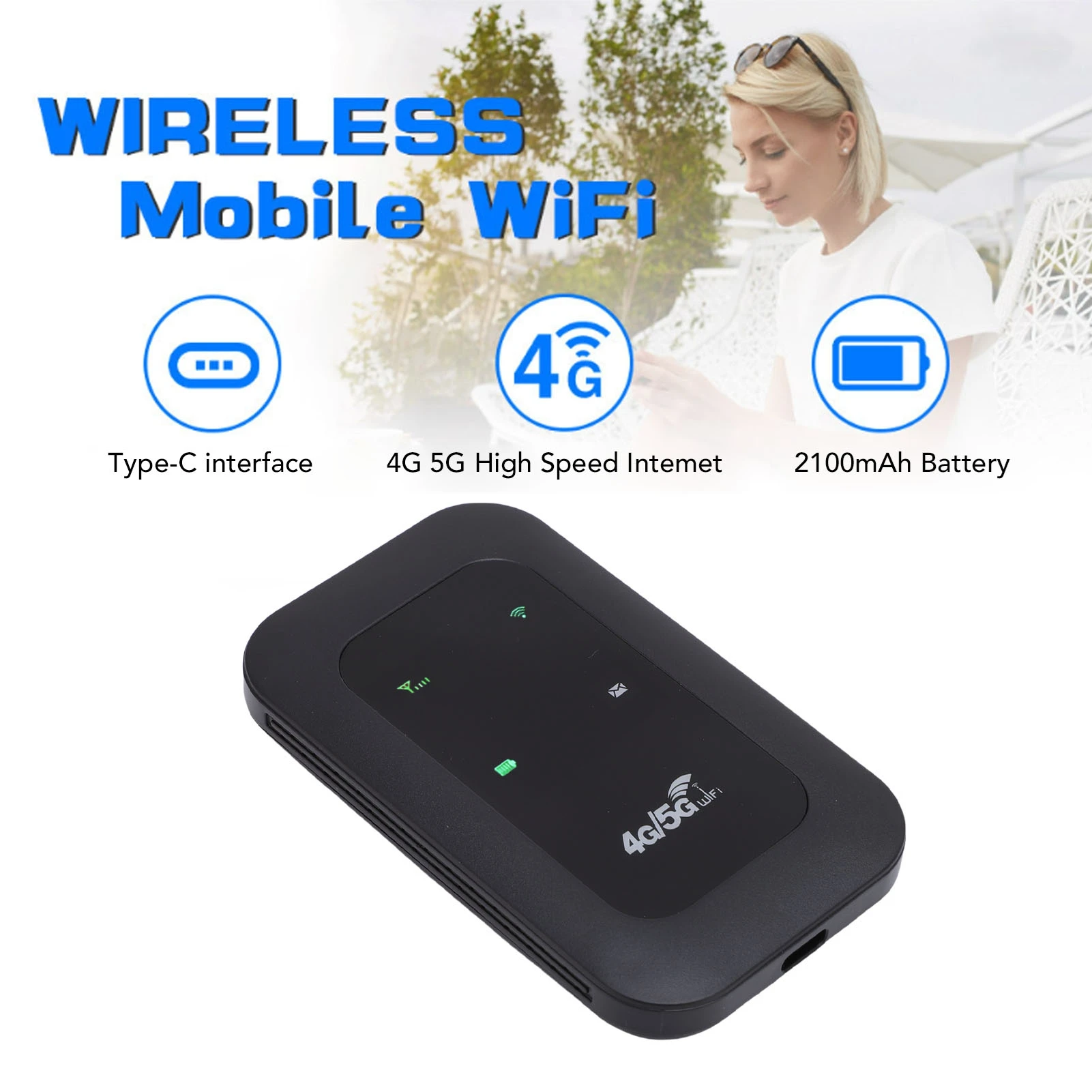 4G 5G WiFi Hotspot يدعم 10 أجهزة متصلة LTE موبايل راوتر للسفر 300Mbps عالية السرعة فتحة بطاقة SIM شاشة LED