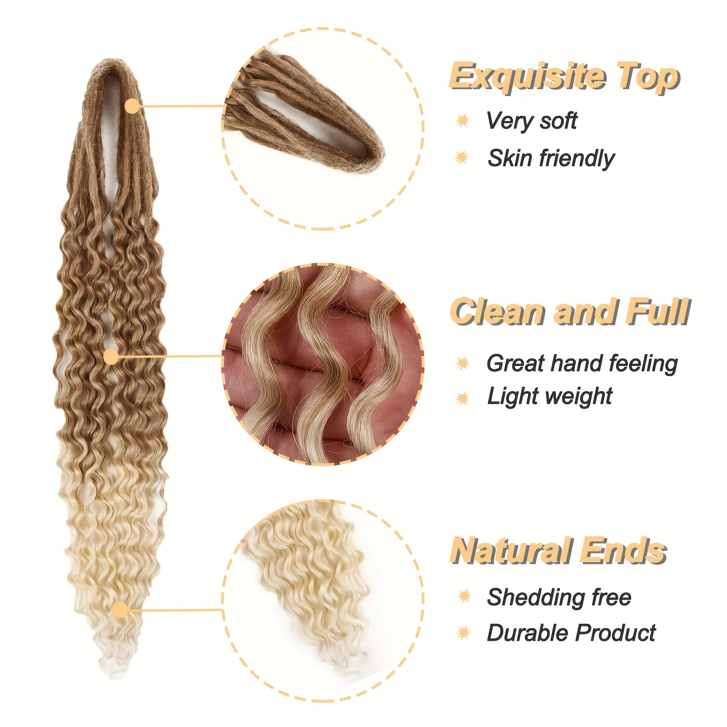 1Pack Ocean Wave Crochet Hair, 24Inch Bohemian Deep Wave Synthetic Curly Crochet Hair Extensions (613#, 350#, T27, 27/613)