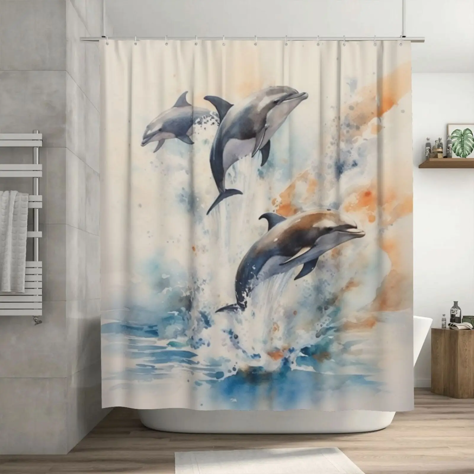 

Painted Dolphin Bathroom Curtains Painted Style Bathroom Shower Curtain Polyester Curtains Bathroom Accessories No Hooks