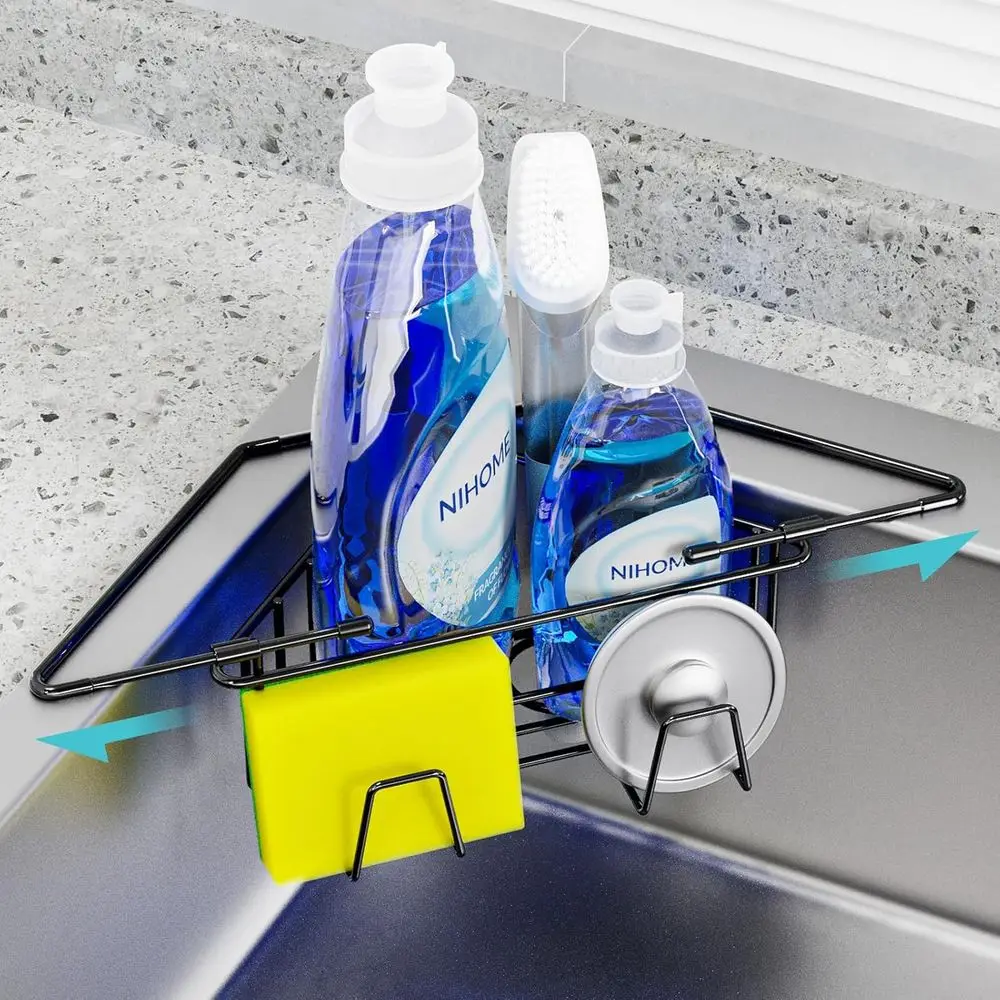 

Exble Arm StainlSteel Kitchen Sink Caddy, Easy Install Space-Saving Adjustable Sponge Holder, Non-Slip Rust-Resistant or Brushes