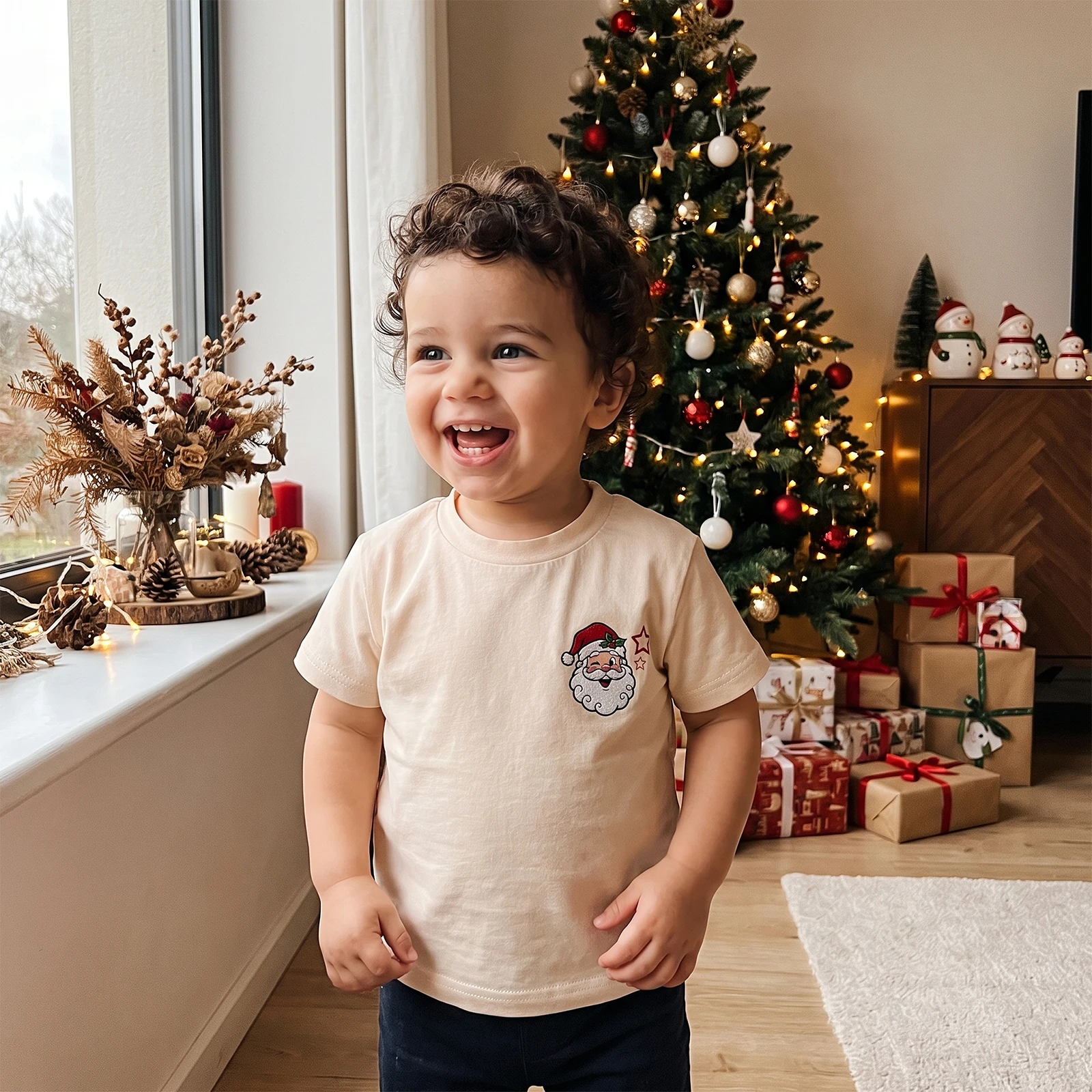 Toddler Boys Christmas T Shirt Santa Print Short Sleeve Round Neck Tops