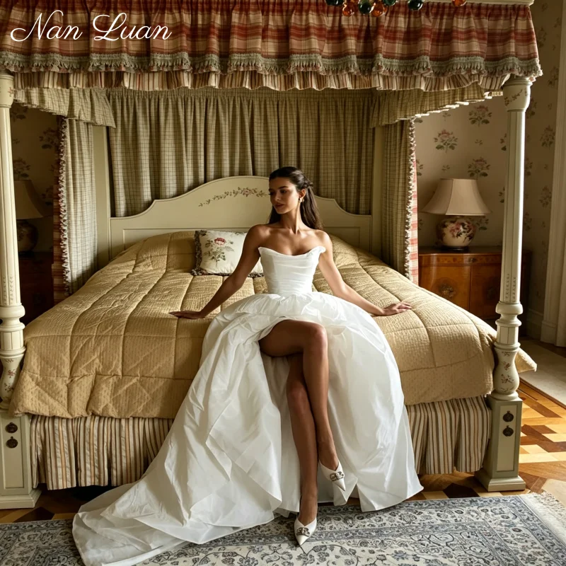 26 Styles Strapless High Slit Taffeta Wedding Dress Full Backless Corset Chapel Train Bridal Gown Vestidos De Novia Customized