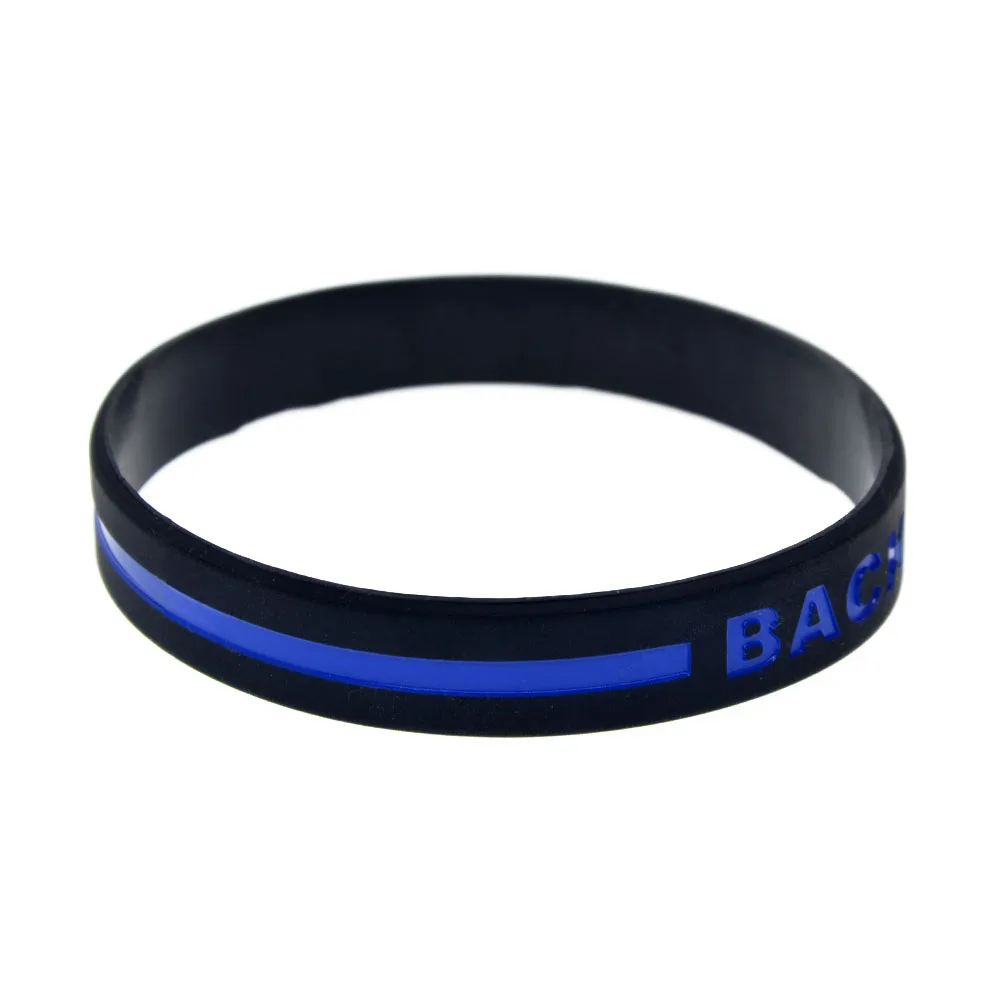 1 PC Back The Blue Line Silikon-Armband, Sport-Gummiarmband, schwarz, Erwachsenengröße – Detail 2