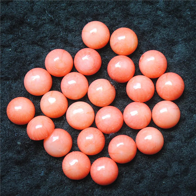 20PCS Nature Pink Coral Cabochons 7MM 8MM Round Shape No Hole Caps Natural DIY Genuine For Pendants making Accessories