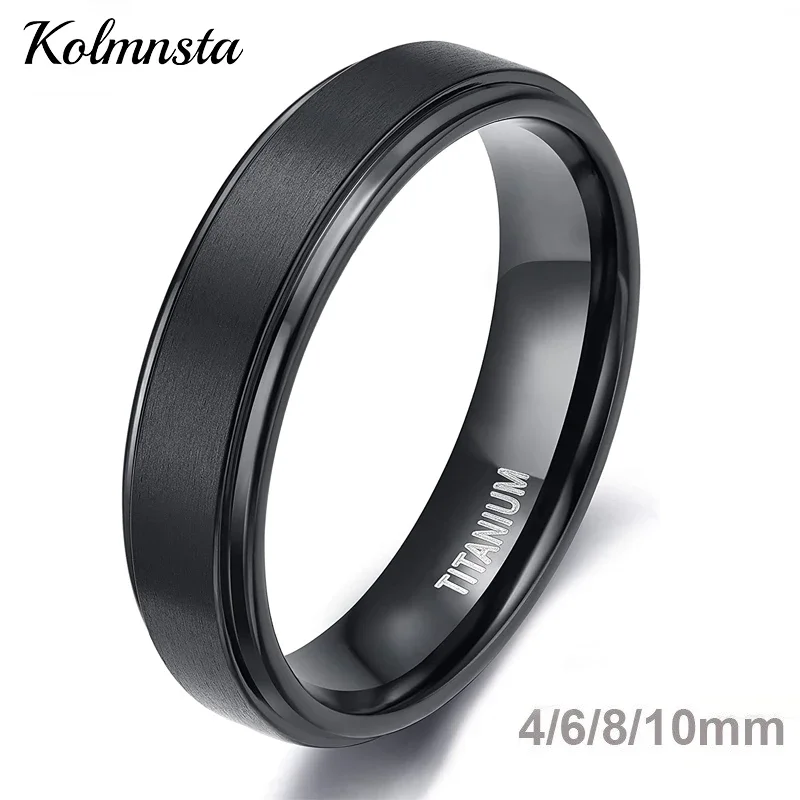 Kolmnsta Black Titanium Ring For Men Wedding Engagement Jewelry Band 4/6/8/10 mm Cool Dark Classic Unisex Ring Female Size 4-15