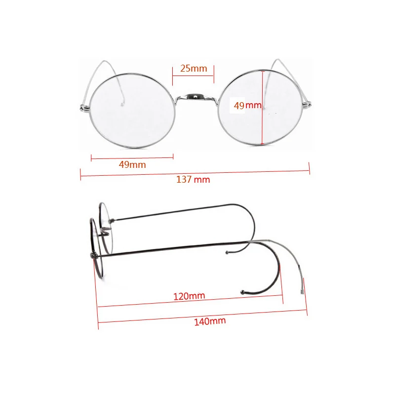 Niebieskie, blokujące okulary do czytania - 49 mm duże okrągłe okulary z drutem w stylu vintage z ramionami kablowymi bez nosków