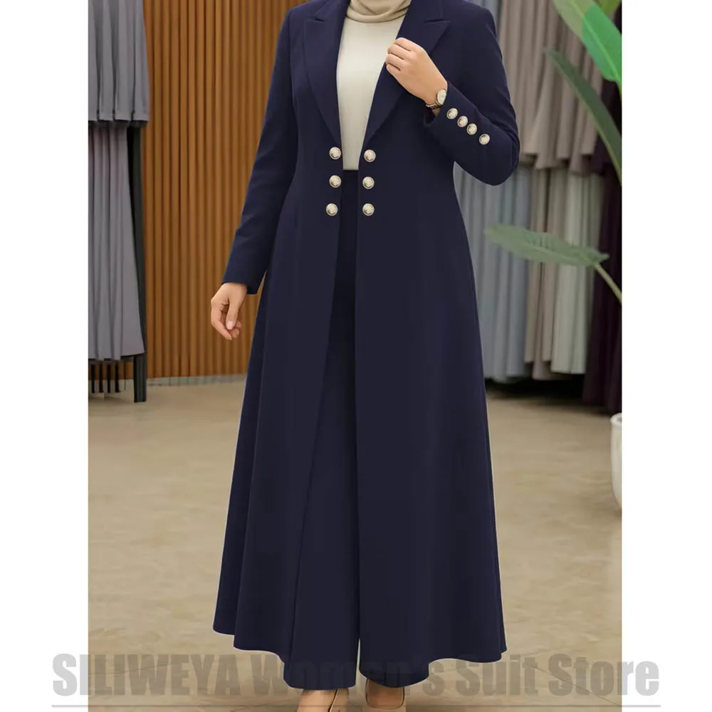 Women's Suit 2 Piece Long Double Breasted Coat and Pants Elegant Formal Wear Office Casual Party Outfit Fashion Ladies Suits