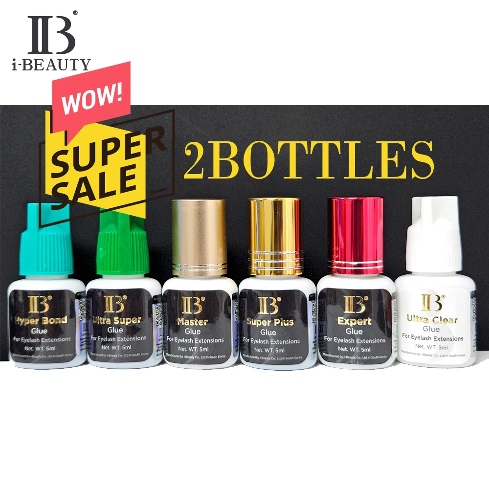 2Bottles Korea IB Ultra Super/Hyper Bond/Super plus/Expert Glue for Eyelash Extensions Fast Drying Original IB Glue Makeup Tool