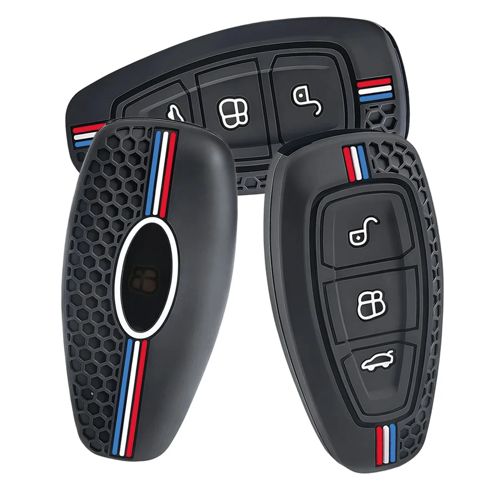 Car Key Pack for Ford ST Line Fiesta Focus Mondeo Ecosport Kuga Puma Edge Escape Metallic Silicone Car Key Fob Case Accessories