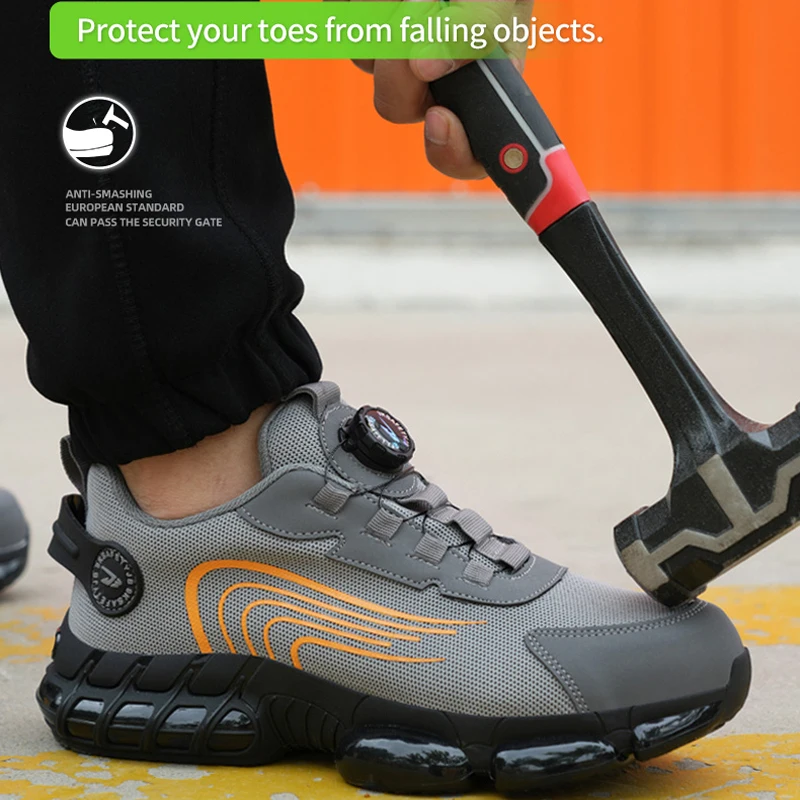 NEW Rotary Button Safety Shoes Men Steel Toe Sneakers Work Shoes Puncture-Proof Indestructible Shoes Protective Men Sports Shoes