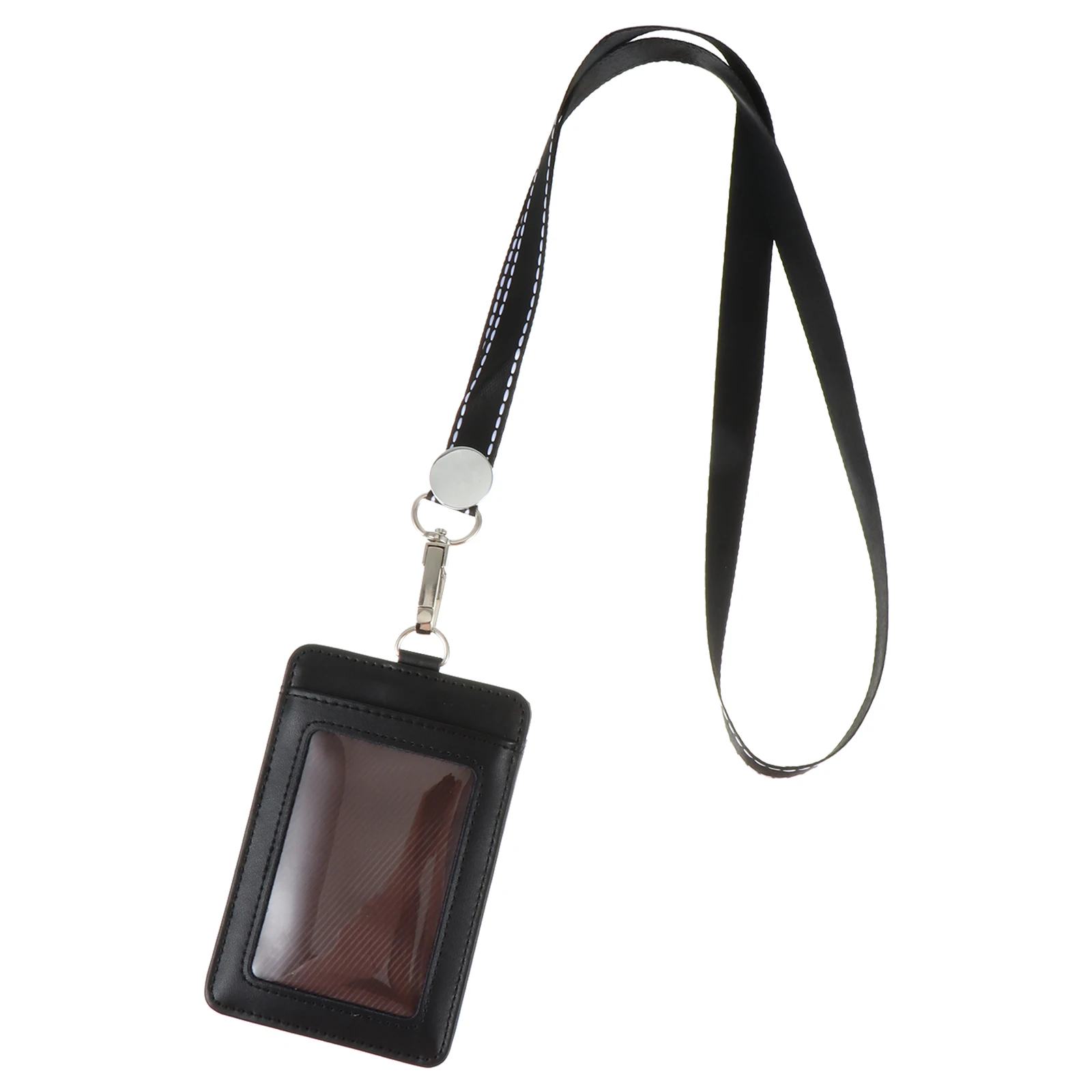 

Practical Double-sided ID Badge Holder Black Work Cards Cover with Lanyard Silky Hand Feeling Weather Resistant