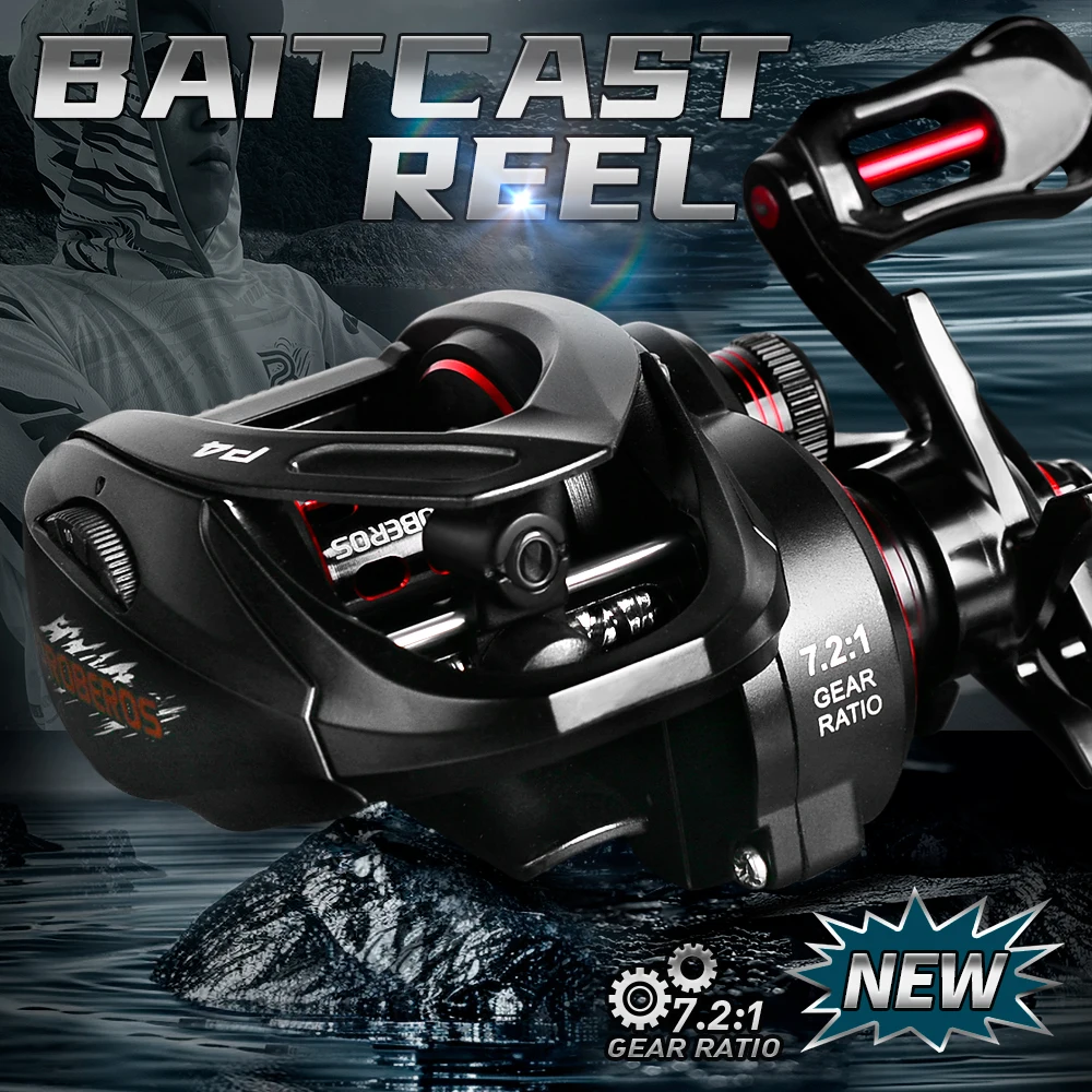PROBEROS Baitcasting-Rolle 7,2:1 Übersetzungsverhältnis 5+1BB 8 kg/18 lb Drag 162 g Metallgehäuse Gusstrommelrad Salzwasser-Angelrolle Pesca – Detail 1