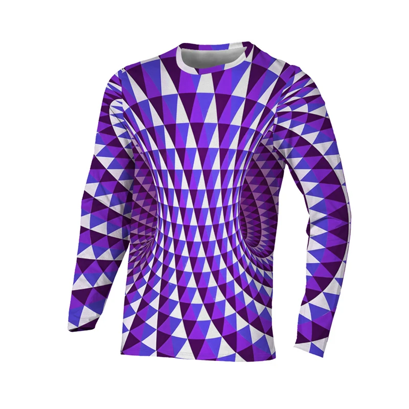 2024 Fashionable Men's Printed T-shirt Optical Illusion3D  Round Neck Long Sleeved Street Harajuku Exaggerated Designer T Shirt