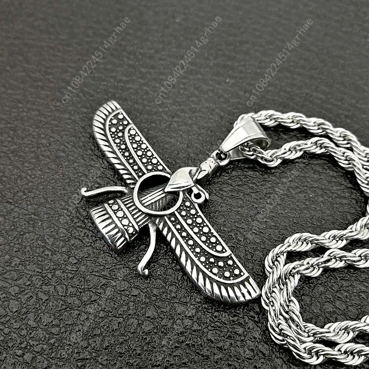 Collana con ciondolo in acciaio inossidabile con ala persiana Iran Farvahar Zoroastrian per uomo Gioielli maschili vintage Persia Faravahar Pahlavi