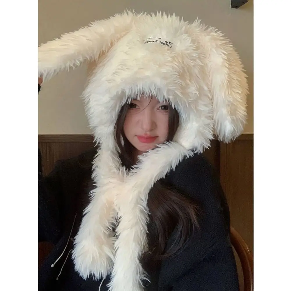 Sweet Long Rabbit Ears Fuzzy Bunny Hat Cute Keep Warm Women's Plush Caps Thickened Soft Winter Beanies Hats Women