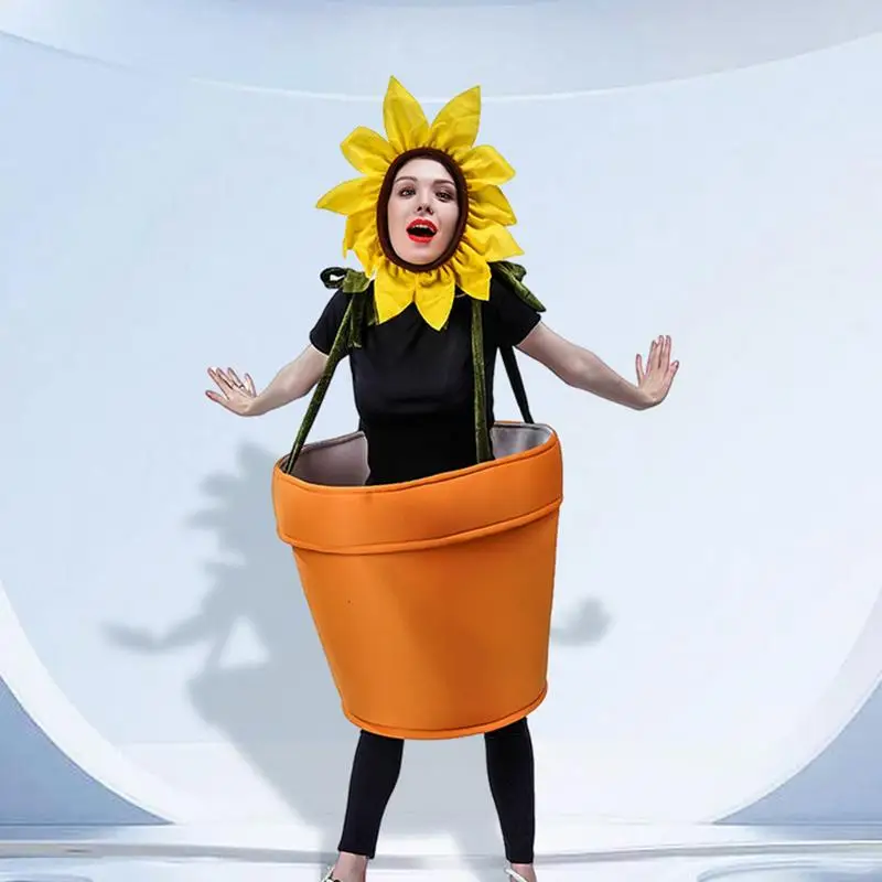 

Костюм горшка подсолнуха, цветочный горшок, растение, косплей, маскарадный костюм бонсай подсолнечника для костюмированных вечеринок на Хэллоуин