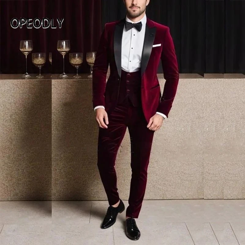 

Мужской вельветовый костюм-тройка Slim Fit: однобортный пиджак, жилет и брюки для свадьбы, выпускного, вечеринки, деловых встреч