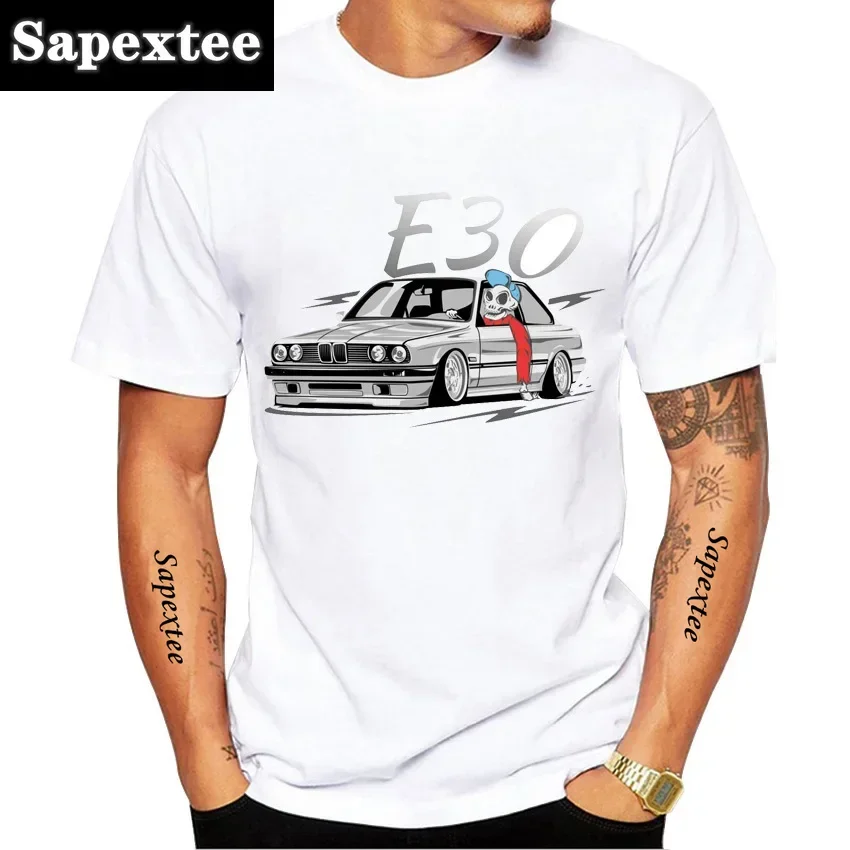 

E30 E28 E36 Low Style Skull Driver T-Shirt New Summer Men Short Sleeve E90 Sport Car Design Boy Casual Tops Adventur White Tees