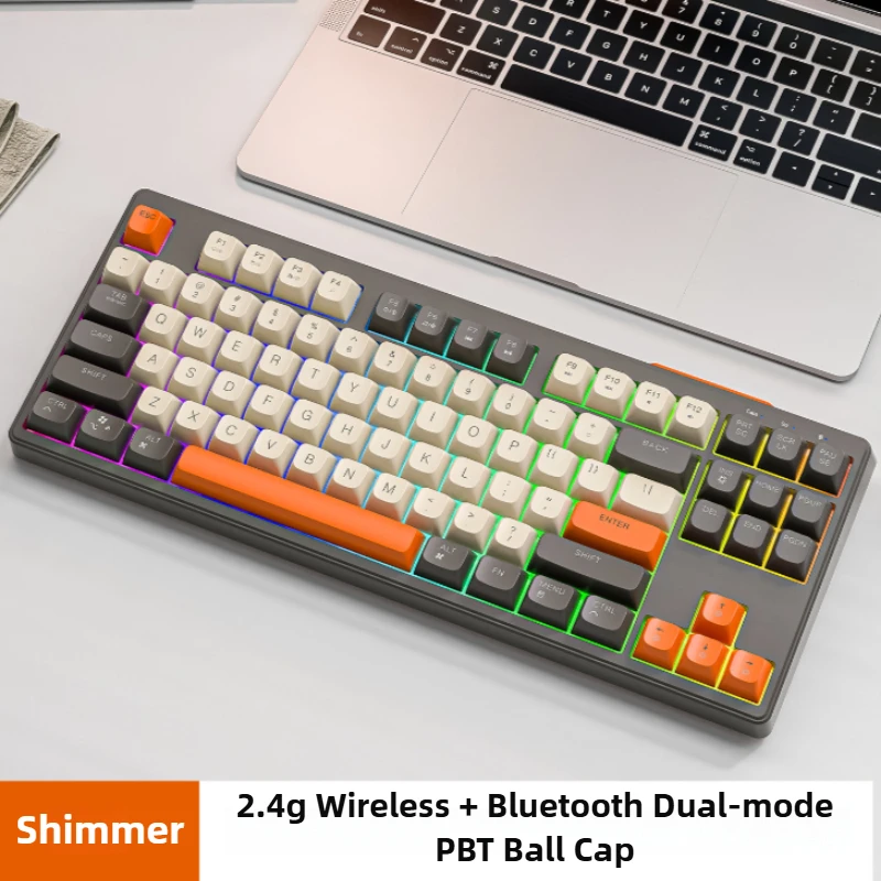

M87 87keys Dual Mode Wireless Bluetooth Keyboard Rainbow Light PBT Ball Cap Gaming Keyboard for Desktop Laptops and Mac