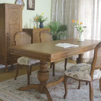Solid wood rectangular western dining table retro dining room home 6-8 people eating large table oak dining table chairs
