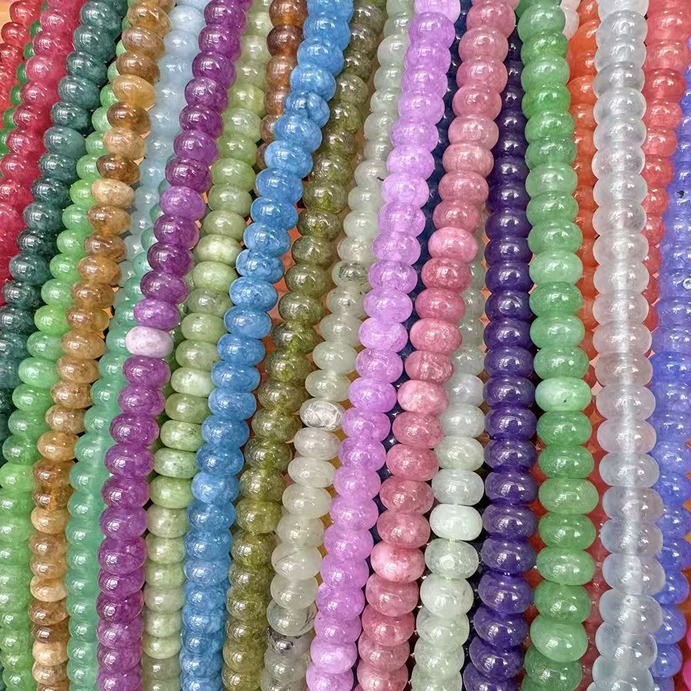 5x8mm Natural Abacus Rondelle Chalcedony Crystals Jade Quartz Stone Flat Round for DIY Bracelets Jewelry Making Accessories