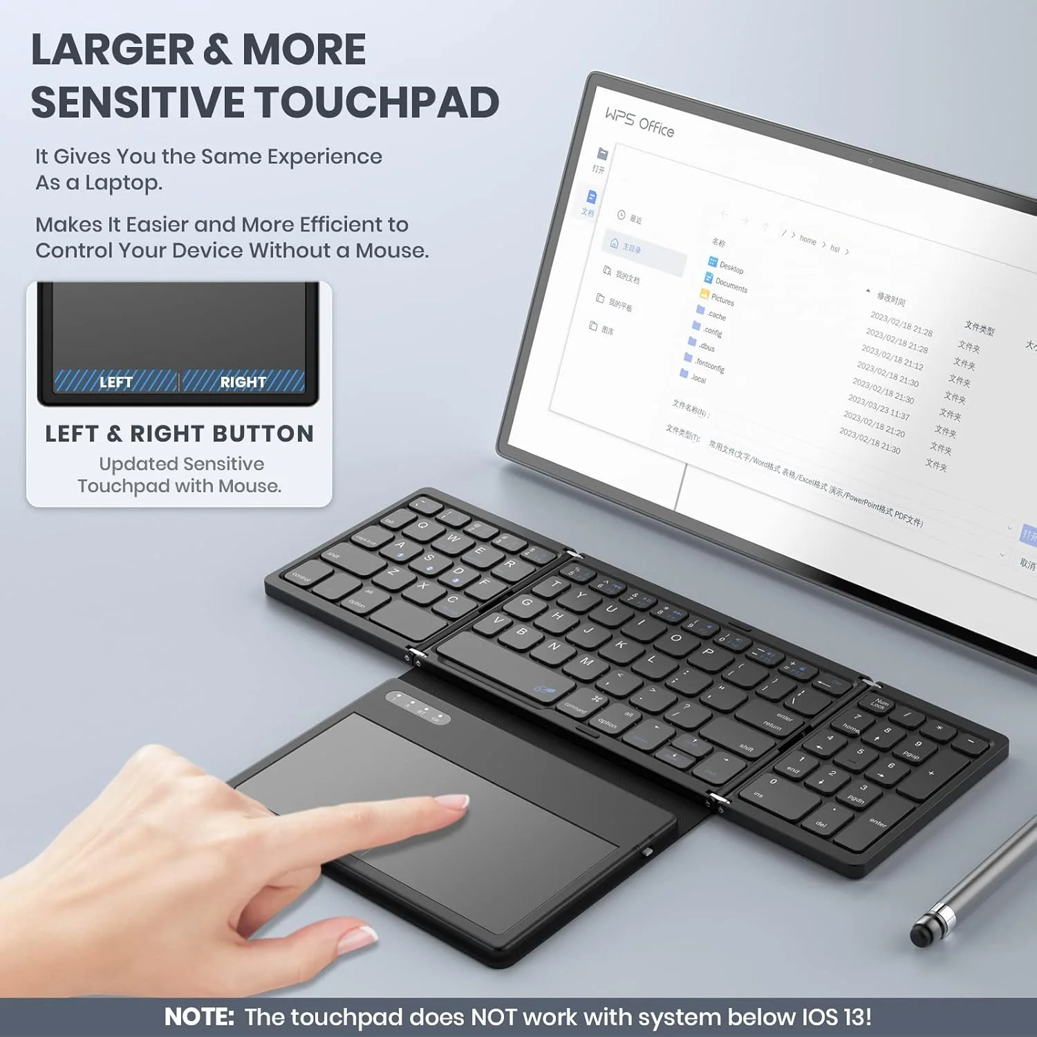 Lefon Foldable Bluetooth Wireless Keyboard Portable Keyboard with Touchpad 81 Keys Slim 3 Folding Keypad for Windows IOS Android