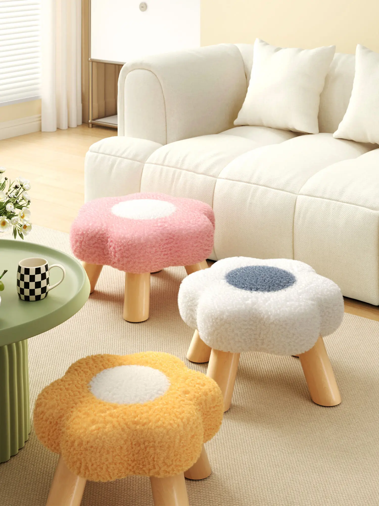 

Cute Flower Small Low Soft Bench Ottoman Sitting Wood Seat Stool Footstool Banqueta Furniture KMBS