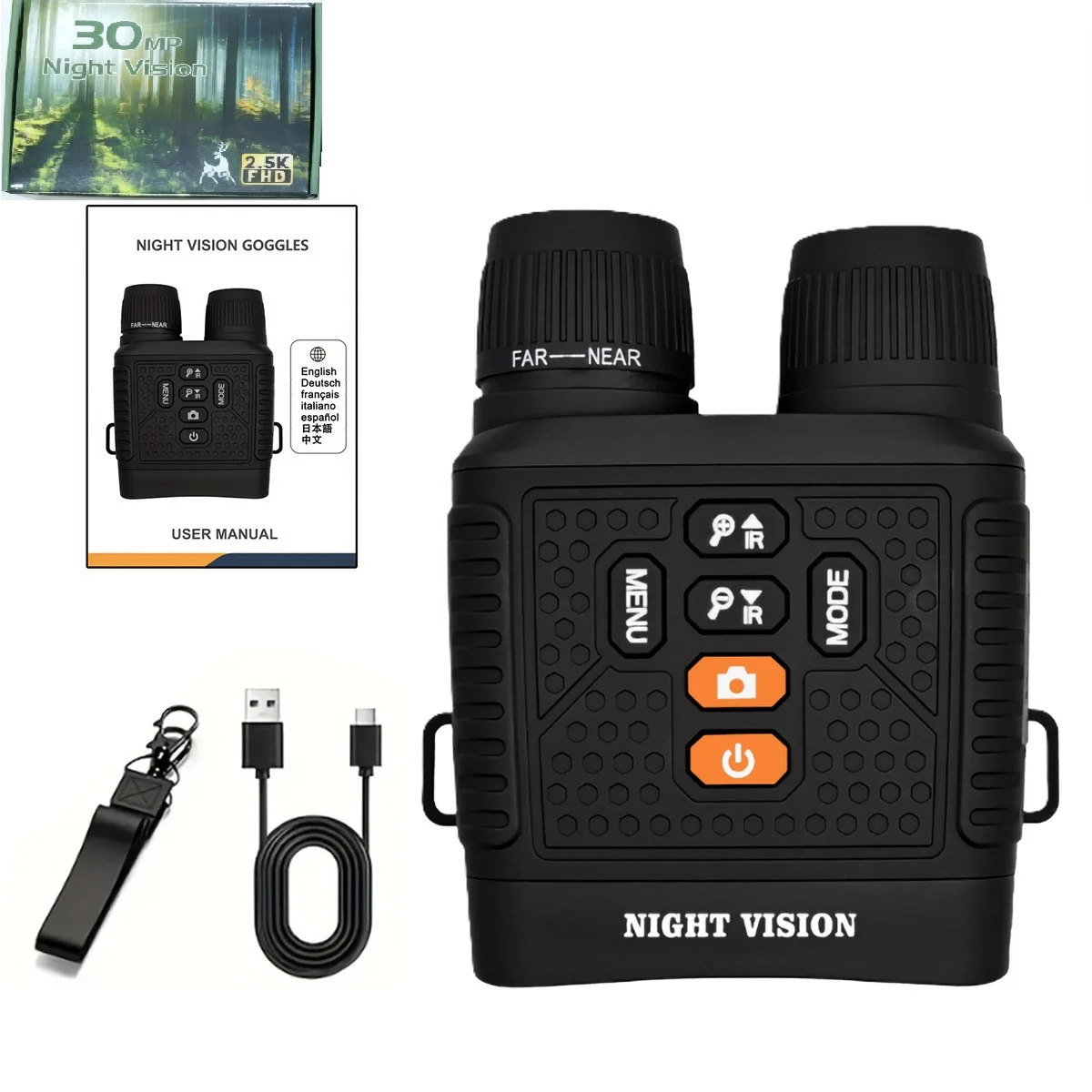 3 ''Scherm 2.5K Nachtzicht Verrekijker 6X Digitale Zoom Met Tactisch Licht 2000mAh Infrarood Nachtkijker voor Camping