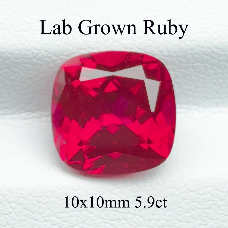 

Lab Grown Ruby Square Cushion Cut Pigeon Blood Red 10x10mm 5.9ct Top Quality Gemstone for Jewelry Making with AGL Certificate