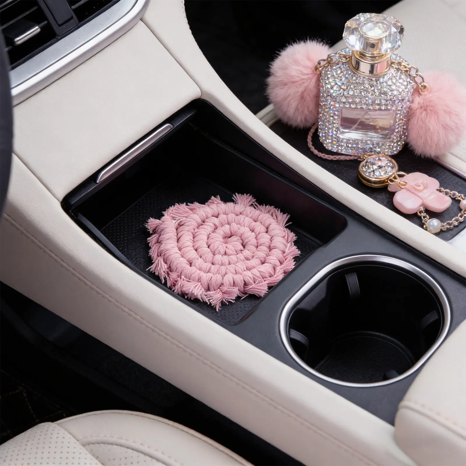 2Pcs Cup Holder Coasters for Car Interior Non-Slip Easy-Clean Cup Protector Mats Aesthetic Drink Holder Pad Compatible with Most
